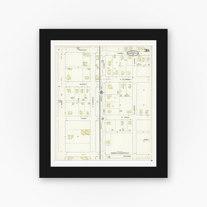 Old map wall art mockup — black gallery frame with white mat — Sanborn Fire Insurance Map from Gainesville, Cooke County, Texas (1913), Sheet #0030