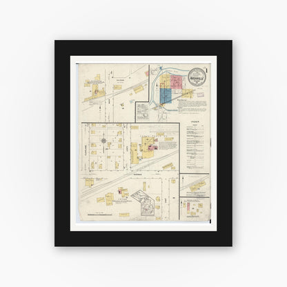 Old map wall art mockup — black gallery frame with white mat — Sanborn Fire Insurance Map from Nashville, Barry County, Michigan (1916) - Complete Map Set