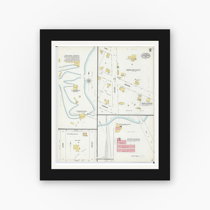 Old map wall art mockup — black gallery frame with white mat — Sanborn Fire Insurance Map from Bangor, Van Buren County, Michigan (1899), Sheet #0002