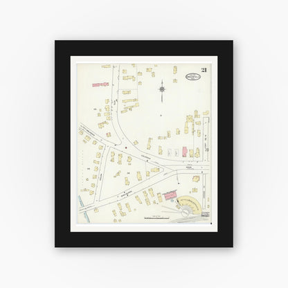 Old map wall art mockup — black gallery frame with white mat — Sanborn Fire Insurance Map from Greenfield, Franklin County, Massachusetts (1914), Sheet #0021