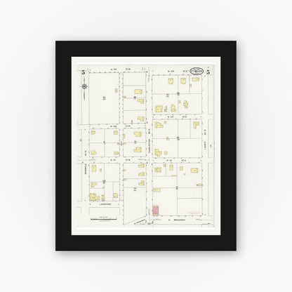 Old map wall art mockup — black gallery frame with white mat — Sanborn Fire Insurance Map from Fort Meade, Polk County, Florida (1924), Sheet #0005