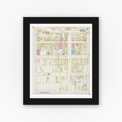 Old map wall art mockup — black gallery frame with white mat — Sanborn Fire Insurance Map from Red Jacket, Houghton County, Michigan (1893), Sheet #0004