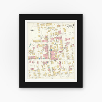 Old map wall art mockup — black gallery frame with white mat — Sanborn Fire Insurance Map from Slatington, Lehigh County, Pennsylvania (1908), Sheet #0002