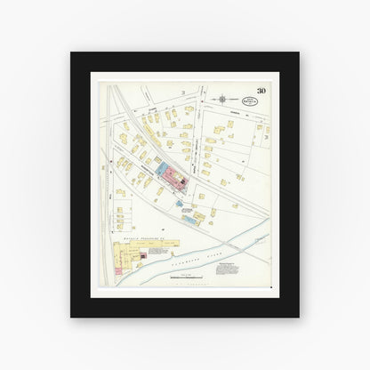 Old map wall art mockup — black gallery frame with white mat — Sanborn Fire Insurance Map from Batavia, Genesee County, New York (1912), Sheet #0030