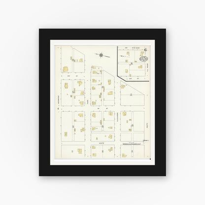 Old map wall art mockup — black gallery frame with white mat — Sanborn Fire Insurance Map from Garland, Dallas County, Texas (1915), Sheet #0006