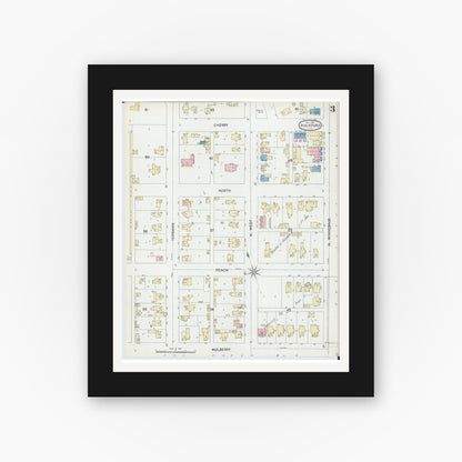 Old map wall art mockup — black gallery frame with white mat — Sanborn Fire Insurance Map from Rockford, Winnebago County, Illinois (1891), Sheet #0003