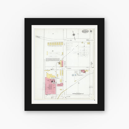 Old map wall art mockup — black gallery frame with white mat — Sanborn Fire Insurance Map from Goldsboro, Wayne County, North Carolina (1918), Sheet #0011