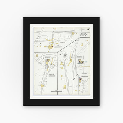 Old map wall art mockup — black gallery frame with white mat — Sanborn Fire Insurance Map from Crystal Falls, Iron County, Michigan (1904), Sheet #0006