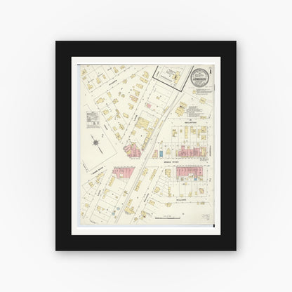Old map wall art mockup — black gallery frame with white mat — Sanborn Fire Insurance Map from Laingsburg, Shiawassee County, Michigan (1910) - Complete Map Set