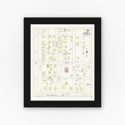Old map wall art mockup — black gallery frame with white mat — Sanborn Fire Insurance Map from Gainesville, Cooke County, Texas (1913), Sheet #0025