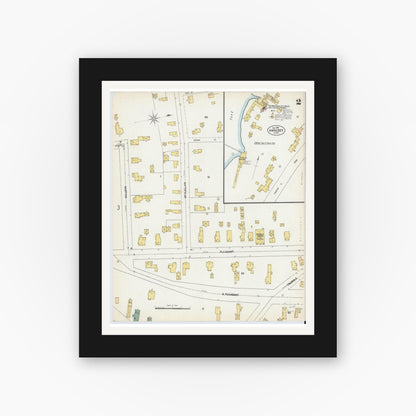 Old map wall art mockup — black gallery frame with white mat — Sanborn Fire Insurance Map from Amherst, Hampshire County, Massachusetts (1902), Sheet #0002