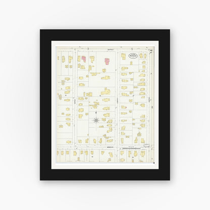 Old map wall art mockup — black gallery frame with white mat — Sanborn Fire Insurance Map from Warsaw, Wyoming County, New York (1903), Sheet #0007