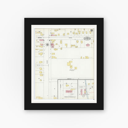 Old map wall art mockup — black gallery frame with white mat — Sanborn Fire Insurance Map from Canandaigua, Ontario County, New York (1904), Sheet #0015