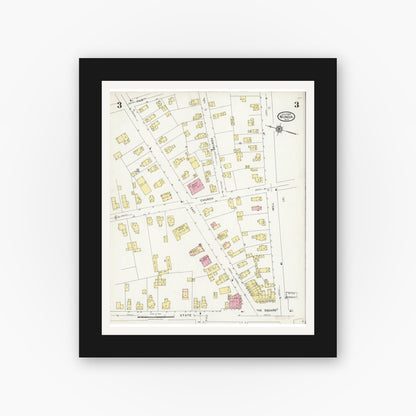 Old map wall art mockup — black gallery frame with white mat — Sanborn Fire Insurance Map from Nunda, Livingston County, New York (1924), Sheet #0003