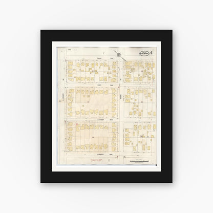 Old map wall art mockup — black gallery frame with white mat — Sanborn Fire Insurance Map from Burlingame, San Mateo County, California (1949), Sheet #0004