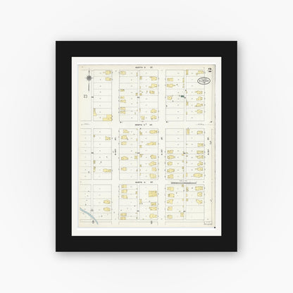 Old map wall art mockup — black gallery frame with white mat — Sanborn Fire Insurance Map from Elwood, Madison County, Indiana (1910), Sheet #0002