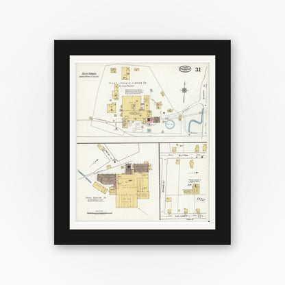 Old map wall art mockup — black gallery frame with white mat — Sanborn Fire Insurance Map from Peabody, Essex County, Massachusetts (1920), Sheet #0031