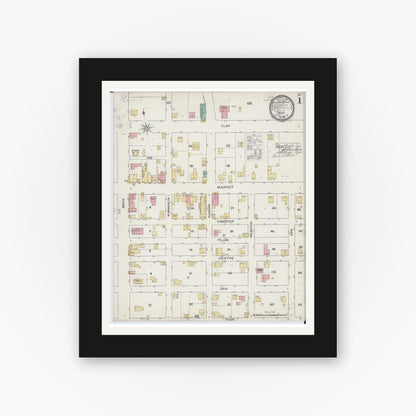 Old map wall art mockup — black gallery frame with white mat — Sanborn Fire Insurance Map from Troy, Madison County, Illinois (1893), Sheet #0001