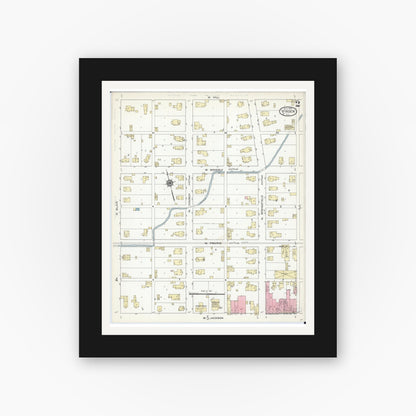 Old map wall art mockup — black gallery frame with white mat — Sanborn Fire Insurance Map from Virden, Macoupin County, Illinois (1914), Sheet #0002