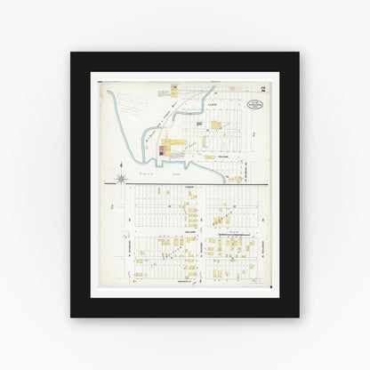 Old map wall art mockup — black gallery frame with white mat — Sanborn Fire Insurance Map from Virginia, Saint Louis County, Minnesota (1908), Sheet #0002