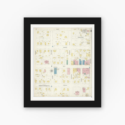 Old map wall art mockup — black gallery frame with white mat — Sanborn Fire Insurance Map from Berne, Adams County, Indiana (1907), Sheet #0002