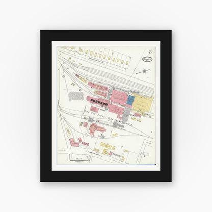 Old map wall art mockup — black gallery frame with white mat — Sanborn Fire Insurance Map from Franklin, Sussex County, New Jersey (1920), Sheet #0003