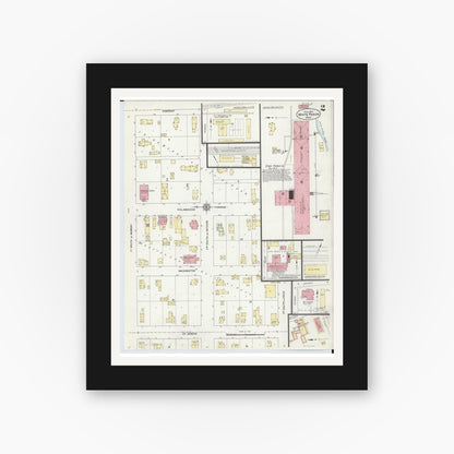 Old map wall art mockup — black gallery frame with white mat — Sanborn Fire Insurance Map from White Pigeon, Saint Joseph County, Michigan (1914), Sheet #0002