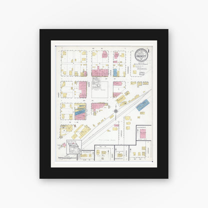 Old map wall art mockup — black gallery frame with white mat — Sanborn Fire Insurance Map from Green City, Sullivan County, Missouri (1917), Sheet #0001
