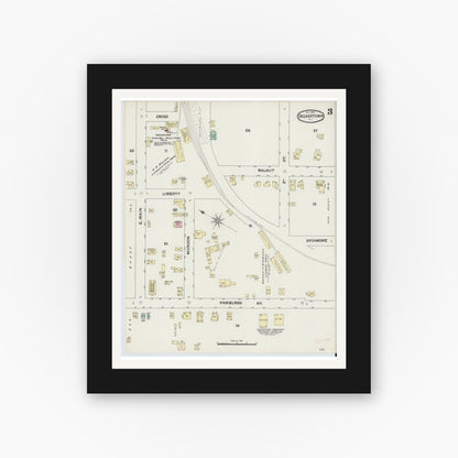 Old map wall art mockup — black gallery frame with white mat — Sanborn Fire Insurance Map from Deckertown, Sussex County, New Jersey (1890), Sheet #0003
