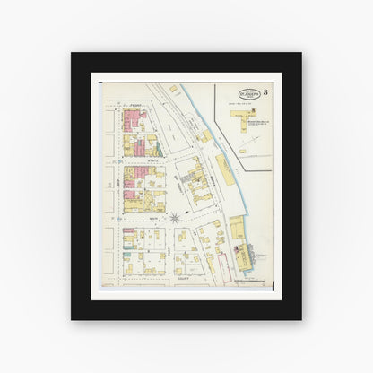 Old map wall art mockup — black gallery frame with white mat — Sanborn Fire Insurance Map from Saint Joseph, Berrien County, Michigan (1892), Sheet #0003