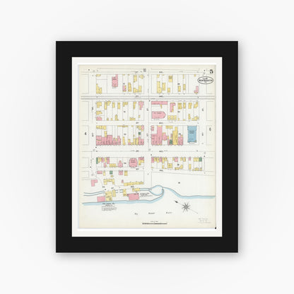 Old map wall art mockup — black gallery frame with white mat — Sanborn Fire Insurance Map from New Brighton, Beaver County, Pennsylvania (1901), Sheet #0005