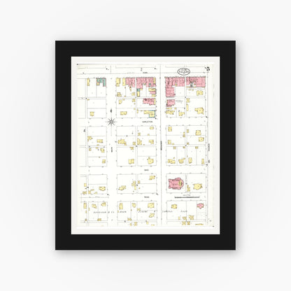 Old map wall art mockup — black gallery frame with white mat — Sanborn Fire Insurance Map from Toledo, Tama County, Iowa (1906), Sheet #0005