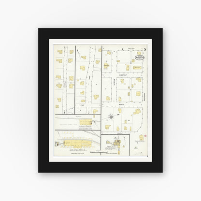 Old map wall art mockup — black gallery frame with white mat — Sanborn Fire Insurance Map from Winnsboro, Wood County, Texas (1909), Sheet #0005