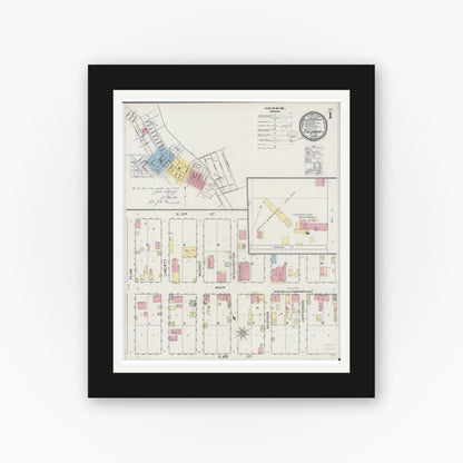 Old map wall art mockup — black gallery frame with white mat — Sanborn Fire Insurance Map from Columbia, Monroe County, Illinois (1894), Sheet #0001
