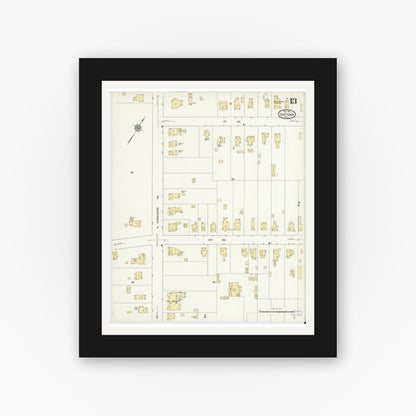 Old map wall art mockup — black gallery frame with white mat — Sanborn Fire Insurance Map from Daytona, Volusia County, Florida (1912), Sheet #0013