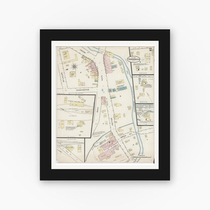 Old map wall art mockup — black gallery frame with white mat — Sanborn Fire Insurance Map from Trumansburg, Tompkins County, New York (1887), Sheet #0002