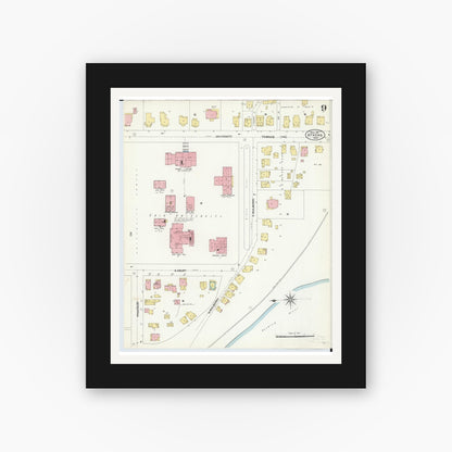 Old map wall art mockup — black gallery frame with white mat — Sanborn Fire Insurance Map from Athens, Athens County, Ohio (1907), Sheet #0009