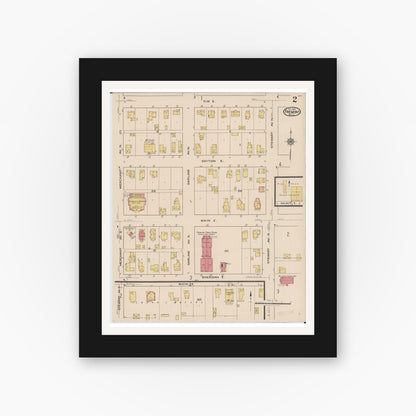 Old map wall art mockup — black gallery frame with white mat — Sanborn Fire Insurance Map from Fremont, Newaygo County, Michigan (1921), Sheet #0002