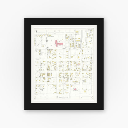 Old map wall art mockup — black gallery frame with white mat — Sanborn Fire Insurance Map from Refugio, Refugio County, Texas (1935), Sheet #0003