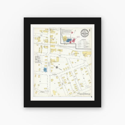 Old map wall art mockup — black gallery frame with white mat — Sanborn Fire Insurance Map from Shingle House, Potter County, Pennsylvania (1909) - Complete Map Set