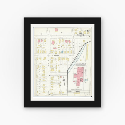 Old map wall art mockup — black gallery frame with white mat — Sanborn Fire Insurance Map from Miamisburg, Montgomery County, Ohio (1911), Sheet #0010