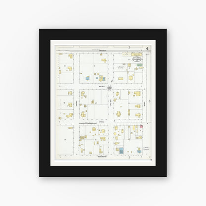 Old map wall art mockup — black gallery frame with white mat — Sanborn Fire Insurance Map from Columbus, Colorado County, Texas (1900), Sheet #0004