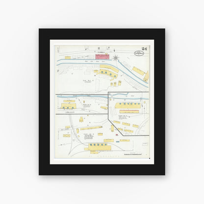 Old map wall art mockup — black gallery frame with white mat — Sanborn Fire Insurance Map from Glens Falls, Warren County, New York (1901), Sheet #0024