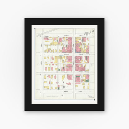 Old map wall art mockup — black gallery frame with white mat — Sanborn Fire Insurance Map from Fostoria, Seneca, Hancock, And Wood Counties, Ohio (1901), Sheet #0008