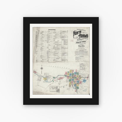 Old map wall art mockup — black gallery frame with white mat — Sanborn Fire Insurance Map from North Adams, Berkshire County, Massachusetts (1914) - Complete Map Set