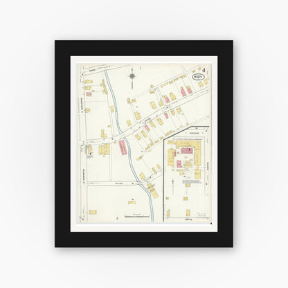 Old map wall art mockup — black gallery frame with white mat — Sanborn Fire Insurance Map from Muncy, Lycoming County, Pennsylvania (1916), Sheet #0004
