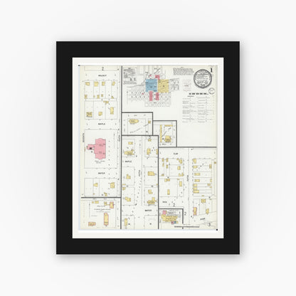 Old map wall art mockup — black gallery frame with white mat — Sanborn Fire Insurance Map from Sleepy Eye, Brown County, Minnesota (1899) - Complete Map Set