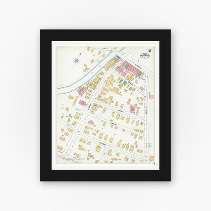 Old map wall art mockup — black gallery frame with white mat — Sanborn Fire Insurance Map from Weedsport, Cayuga County, New York (1901), Sheet #0002