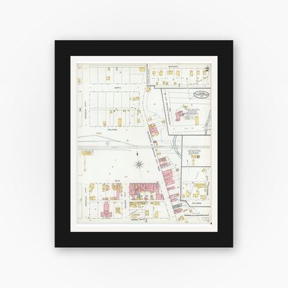 Old map wall art mockup — black gallery frame with white mat — Sanborn Fire Insurance Map from Chesterton, Porter County, Indiana (1905), Sheet #0002