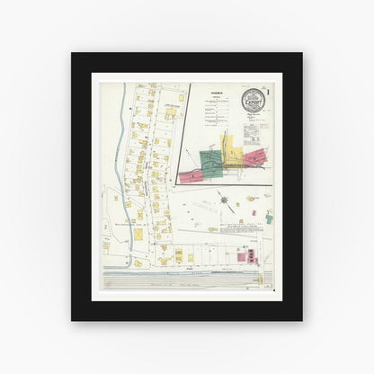 Old map wall art mockup — black gallery frame with white mat — Sanborn Fire Insurance Map from Export, Westmoreland County, Pennsylvania (1909) - Complete Map Set
